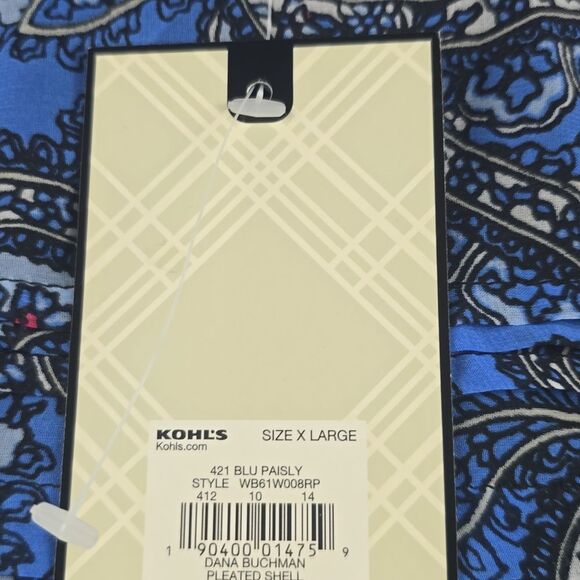 Dana Buchman -221 Pleated Paisley Peint Sleeveless Blouse Blue Contrast XL - Picture 5 of 8